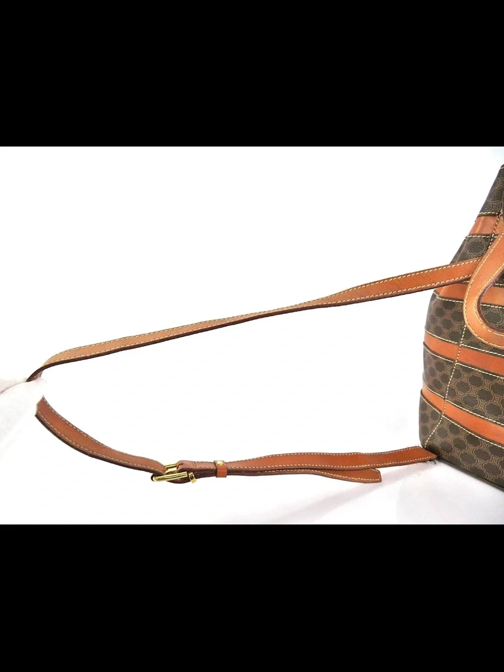 Celine Brown & Tan Monogram Stripe Drawstring Backpack